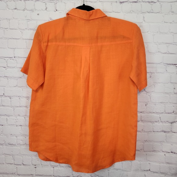 NWT Comfort + Relax Orange 100% Linen Short Sleeve Button up Women's Top M - Picture 9 of 10